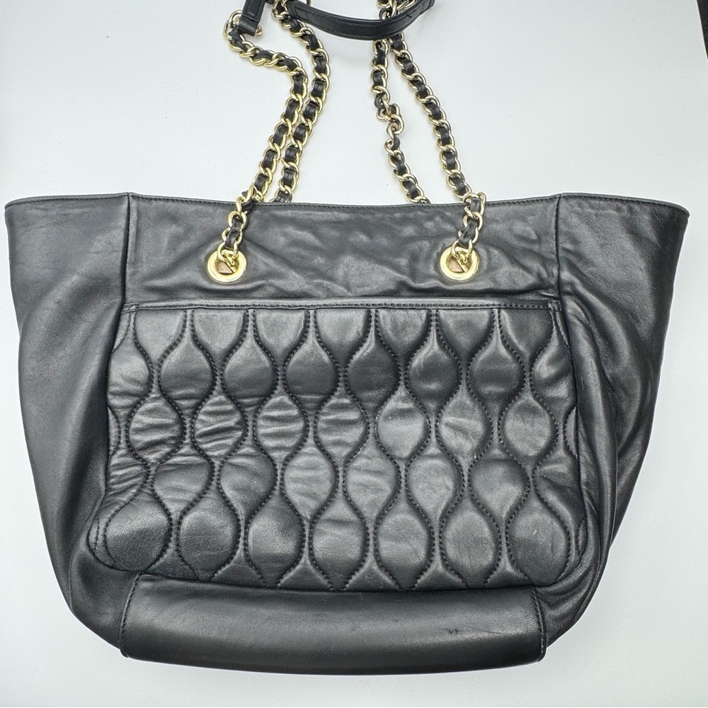 Talbots Quilted Genuine Leather Slouch Bag Tote Chain Strap Black - Picture 7 of 16